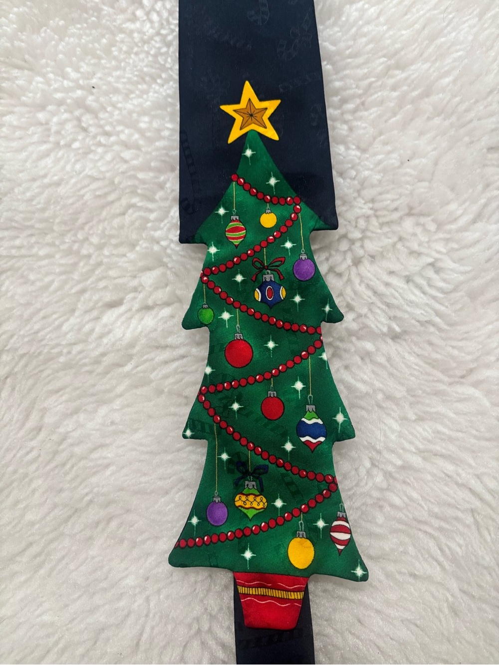 Jolly Holly Christmas Tree 3D Novelty Necktie Tie Navy Green Red Holiday